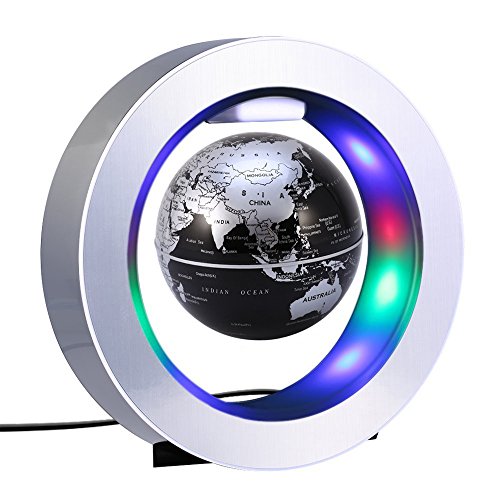 YTOM Magnetic Levitation Floating Globe Lamp, 4″ Rotating Anti Gravity Levitating World Globes with 8 LED Lights/ 100-240VAC/ DC 12V, Educational Gifts for Kids, Home Office Desk Decoration (4′ Black)