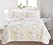 Great Bay Home Floral King Quilt Set with Shams, Yellow Floral Bedding Set, All-Season, Lightweight Bedspread. Reversible. Farmhouse Bedding. (King, Helene)