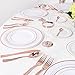 WDF 120 Pieces Rose Gold Plastic Silverware- Disposable Flatware Set-Heavyweight Plastic Cutlery- Includes 40 Forks, 40 Spoons, 40 Knives for Valentine's Day, Mother's Day,Wedding&Party