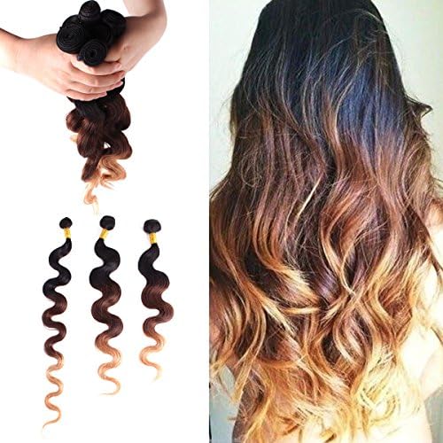 Human Hair Extension Remy Curly Brazilian Unprocessed Virgin Natural Ombre #1B/4/27 Curly Body Deep Wave Weave Wavy Weft 22"