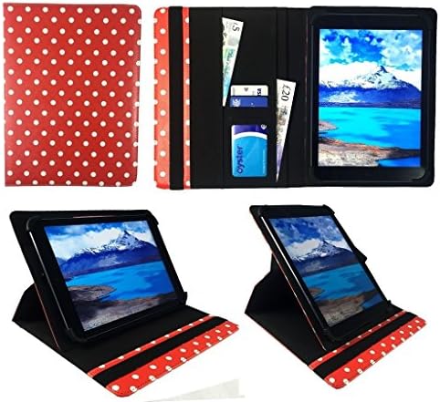 Sweet Tech Odys Leos Quad White Edition 10.1" Tablet Red Polka Dots Universal 360 Degree Rotating PU Leather Wallet Case Cover Folio (9-10 inch)