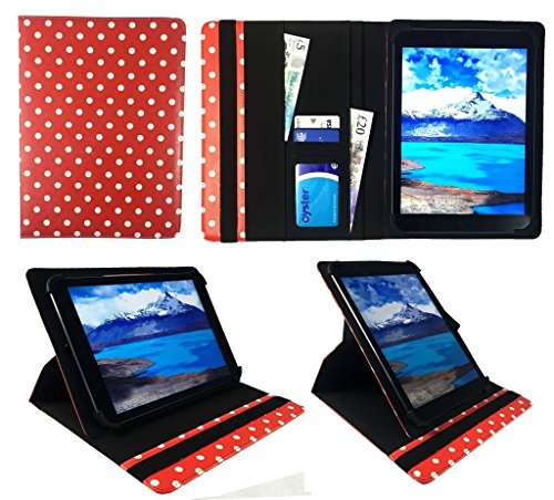 Sweet Tech Odys Leos Quad White Edition 10.1" Tablet Red Polka Dots Universal 360 Degree Rotating PU Leather Wallet Case Cover Folio (9-10 inch)