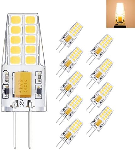 Rayhoo 10pcs G4 base LED Light Bulb 12V, 3 Watt AC DC 10-20V, Non-dimmable, Equivalent to 30W T3 Halogen Track Bulb Replacement LED Bulbs, Warm White 3000K