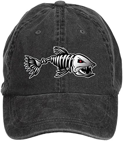 Supt Men Fish Skeleton Bones Adjustable Cotton Twill Cap Hat Black