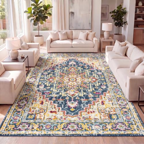 JONATHAN Y Brooklyn Geometric Medallion Blue/Beige Indoor Area Rug, 5x8, Vintag…
