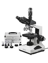 AmScope t490 a pcs compuesto trinocular microscopio, WF10 x y Wf16 X Oculares deslizante, 40 x  1600 X Ampliación, brightfield, iluminación, Abbe Condensador halógenas, de doble capa mecánico etapa, cabeza, Alta Resolución óptica, incluye 3 phase contrast