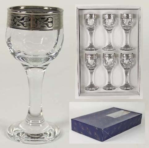 Cordial Liqueur Glassess Set of 6 With Platinum Rim
