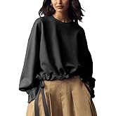 Nicfazy Women's Long Sleeve Sweatshirts Crewneck Casual Tops Oversized Drawstring Pullover Hem Ruffle Cuff Blouse