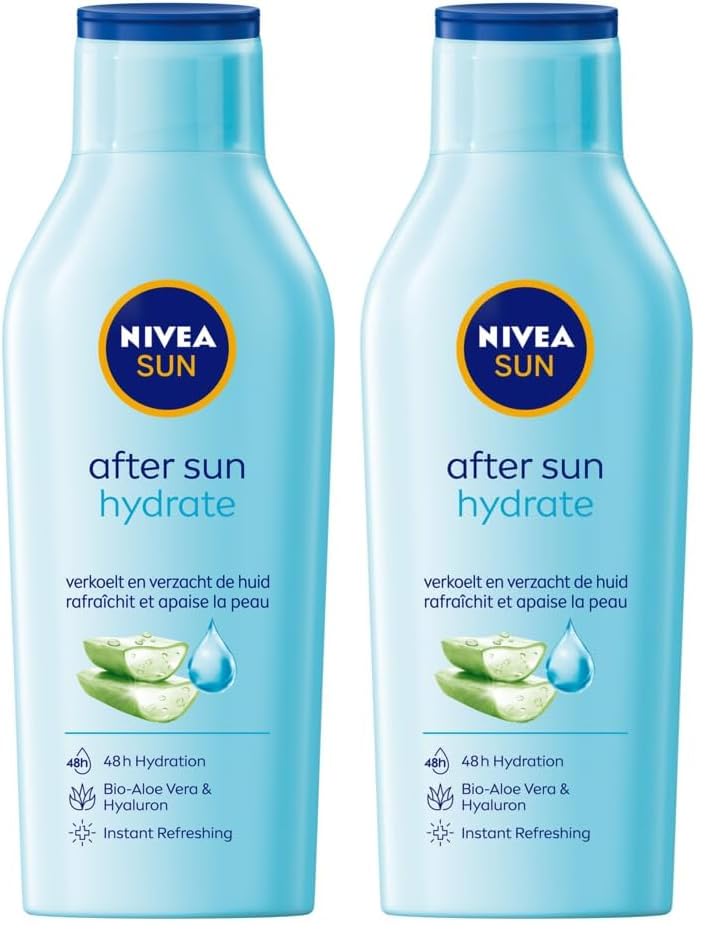 NIVEA SUN After Sun Moisturising Soothing Lotion (400 ml), Cooling Moisturiser with Aloe Vera, Naturally Soothing After Sun Care with 24-Hour Effectiveness (Pack of 2)