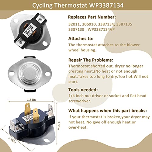 Whirlpool Dryer Thermal Fuse 3977393 – Compatible With Kenmore, Maytag, Roper, KitchenAid