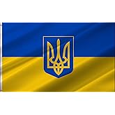 ANCONINE Ukraine Flag Ukrainian with Trident Flag 2x3 FT, Ukrainian Flags with 2 Brass Grommets,Sturdy Double Stitched and Premium Polyester. (2x3)