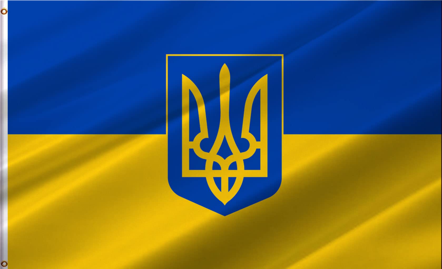 ANCONINE Ukraine Flag Ukrainian with Trident Flag 2x3 FT, Ukrainian Flags with 2 Brass Grommets, Durable Double Stitched and Premium Polyester. (2x3)