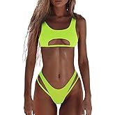SherryDC Women's Sexy Scoop Neck Padded Cutout Strappy Thong Bikini Set Swimsuit