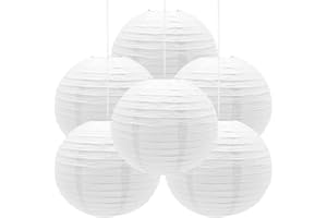 CEEYSEE 6 Pcs Paper Lanterns 12-Inch White Chinese Japanese Round Hanging Decoration Paper Lanterns for Halloween Wedding Birthday Paper Lanterns Party Decorations (White)