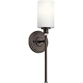 Kichler Joelson 18.25" 1 Light Wall Sconce with Satin Etched Cased Opal and Clear Glass Accent Glass in Olde Bronze®