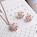 POKICH Women Rose Gold-Tone Pink Flower Stud Earring and Necklace Set Sweet Jewelry Set