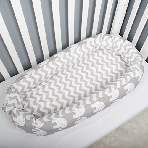 image for Baby nest with removable cover, elephants toddler size nest bed portab