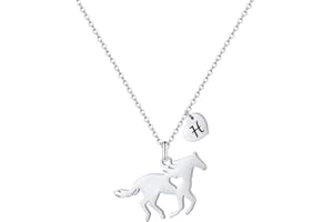 MONOOC Easter Gifts for Kids Girls - Horse Gifts for Girls Stainless Steel Horse Necklace for Girls Kids Jewelry Dainty Heart 26 Initial Necklace Horse Jewelry Horse Gifts for Girls Women Horse Lovers