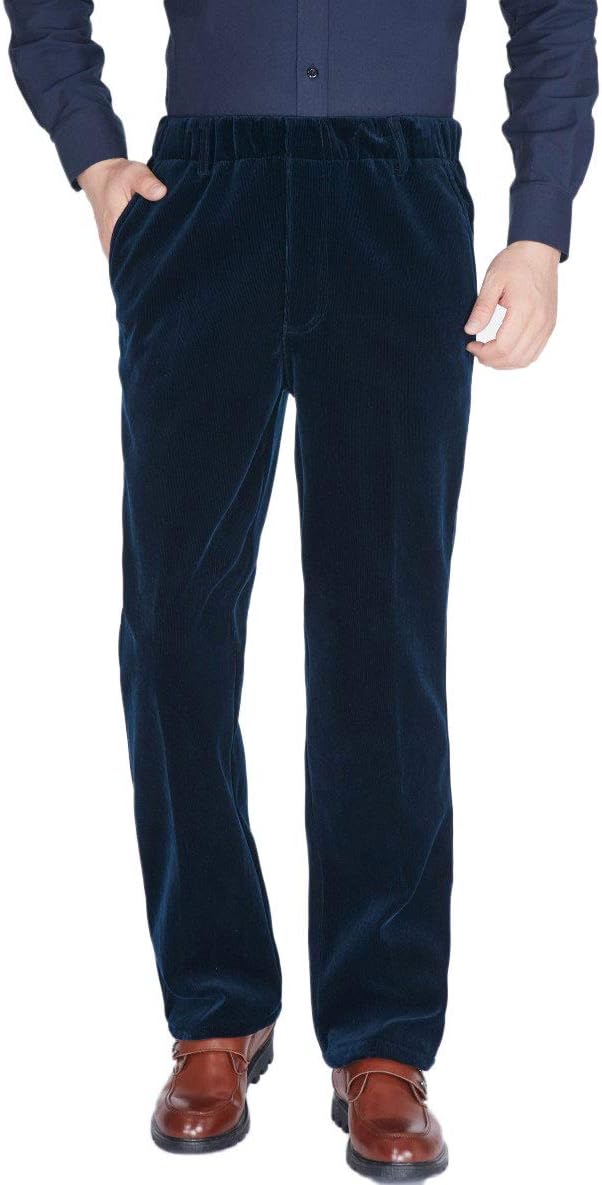 Soojun Senior Men's Fleece Lined Elastic Waist Corduroy Pants, Navy
