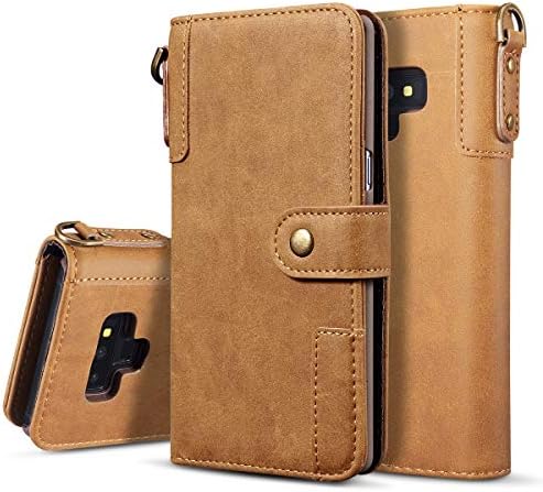 DEFBSC Galaxy Note 9 Magnetic Flip Wallet Case, Vintage Multi-functional PU Leather Folio Durable Stand Case Cover with Detachable Wrist Strap Compatible with Samsung Galaxy Note 9,Brown