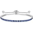 Cranmadia Sterling Silver Birthstone Tennis Bracelets for Women 2.5mm Tennis Bolo Bracelet Fashion Jewelry Birthday Gifts for Women Mom Wife | Adjustable Size 9"