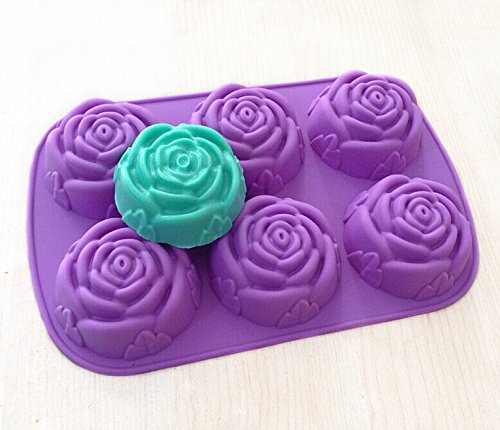 6 Cavity 3D Rose Shaped DIY Silicone Mold for Soap Cake Food Pudding and More