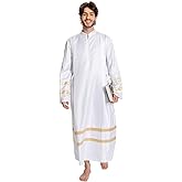 Rodwake Men White Priest Robe Clergy Cassock Catholic Gown Pastor Outfits Christian Costume Halloween Cosplay