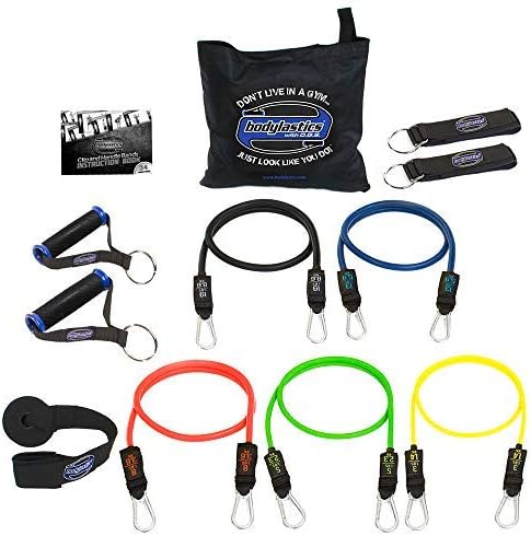 bodylastics Resistance Bands Set with Patented Anti-Snap Elastics, Patented Clips, Upgraded Handles, Door Anchor, Legs, Wrist Ankle Straps & Manual