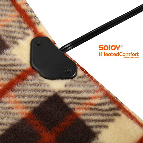 Sojoy 12V Heated Smart Multifunctional Travel Electric Blanket for Car, Truck, Boats or RV with High/Low Temp Control (60"x 40") (Checkered Cream & Tan)
