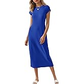 Wenrine Women's Short Sleeve T-Shirt Dress Summer Crew Neck Basic Solid Casual Long Midi Dresses