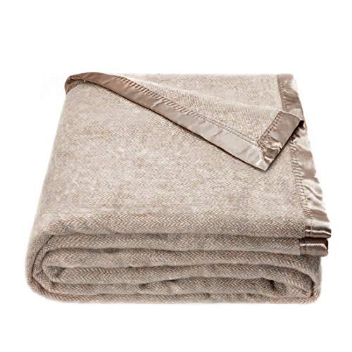 spencer & whitney Bed Blankets Wool Blanket Beige Herringbone Blanket