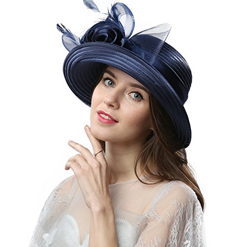 Janey&Rubbins Women Kentucky Derby Church Wedding Fascinators Cloche Bucket Bowler Hat (Navy Blue)