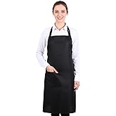 MBAIYO Black Apron with 3 Pockets, Adjustable Kitchen Cooking Chef Bib Aprons Kitchen Cooking Grilling Black Aprons Polyester Server Apron Unisex