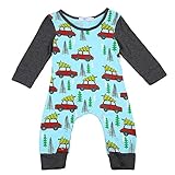 Canis Newborn Baby Boys Girls Long Sleeve Romper Christmas Trees and Cars Print Splice Contrast Color Jumpsuit Pants (9-12M, Green)