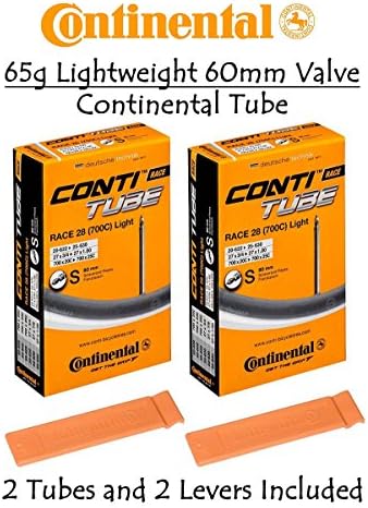 Continental Tubes Race 28 S60 Light (700 x 20-25C) Presta 60mm Valve (Pack of 2 Tubes & 2 Levers) 65g ONLY!