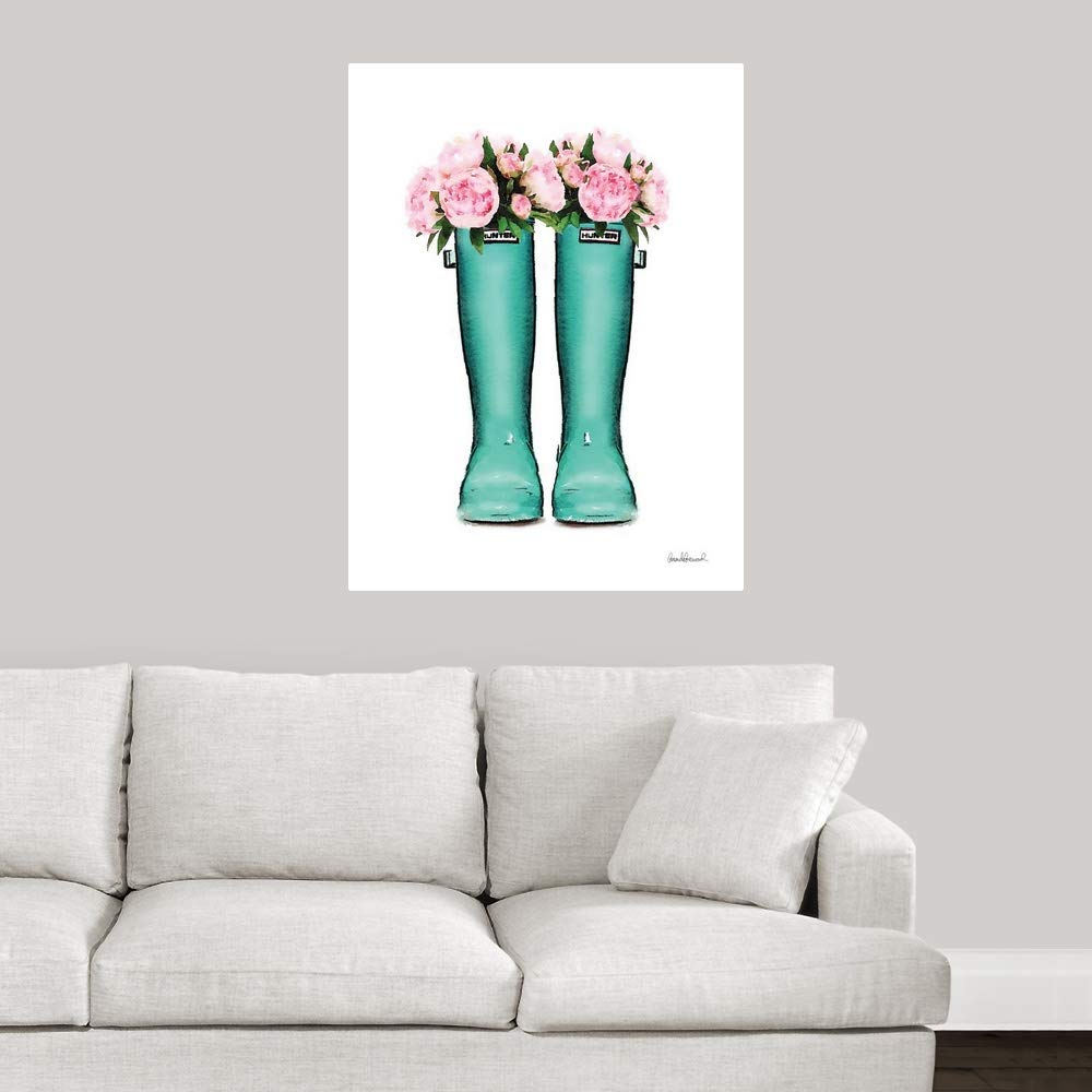 Amazon Com Canvas On Demand Teal Rain Boots With Peony Wall Peel