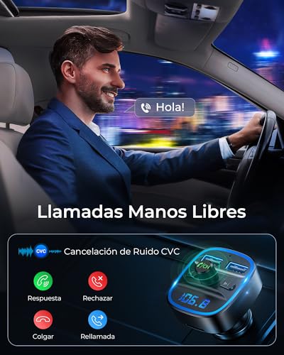 LENCENT Transmisor FM Bluetooth para Auto, Reproductor Música para Carro, Adaptador Bluetooth Coche con Dual USB 5V/2.4A&1A, Soporta Tarjetas SD, Memoria USB, Llamadas Manos Libres, Asistente de Voz