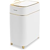 Pukomc Automatic Small Sensor Trash Can with Touchless Lid | 2.3 Gallon / 9L Smart Garbage Can, Quiet Close White Gold Waste Bin - Perfect for Kitchen, Living Room &amp; Small Spaces