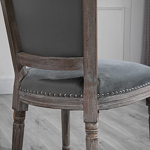 Vintage Upholstered Dining Chairs Set of 2 with Nailhead Trim