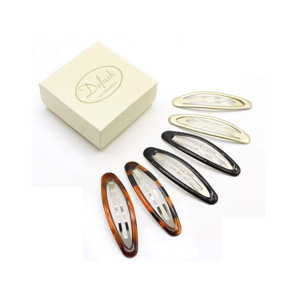 Dofash Ellipse Shaped Effect Epoxy Snap Hair Clips 8Cm/3.15in Hair Accessories With Gift Box For Women (Black/Blonde/Tortoise)