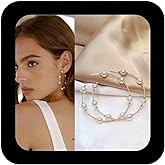 Erimberate Vintage Circle Pearl Earrings Large Pearl Hoop Earrings Gold Pearl Circle Earrings Geometric Big Hoop Earrings Jewelry for Women