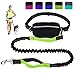 Hands Free Dog Leash for Running Walking Training Hiking, Dual-Handle Reflective Bungee, Poop Bag Dispenser Pouch, Adjustable Waist Belt, Shock Absorbing, Ideal for Medium to Large Dogs (Black/Green)