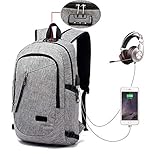 FLYMEI Laptop Backpack with USB Charging Port and Lock & Headphone Compartment, Fits 12-16 inch laptop and Notebook, Waterproof School Rucksack Business Knapsack Travel Daypack College Bookbag , Grey