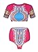 Nulibenna Women's African Dashiki Bandage Halter Cut Out Swimsuit Bikini Set, Rose, XL