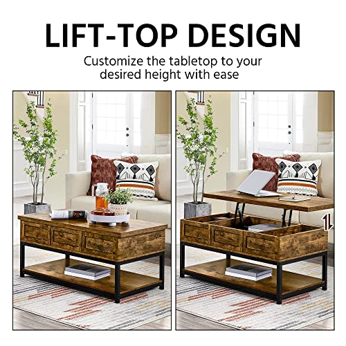Yaheetech Coffee Table, 40in Lift Top Coffee Table, Rustic Industrial Lift Up Center Table with
