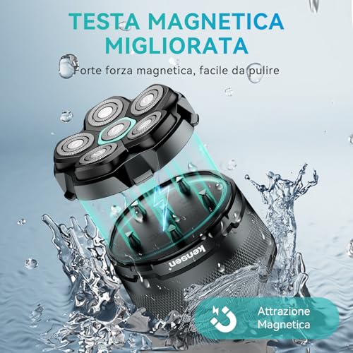 kensen Men's 6D Bald Head Electric Shaver Waterproof Cordless 160 Minutes Working Time Men's Hair Clipper with Magnetic Cutting Head & USB-C Charging Port