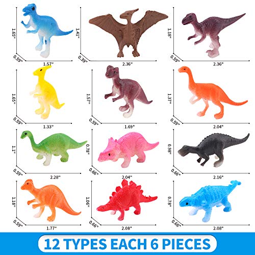 Amy & Benton Dinosaur Cupcake Toppers Party Favors Mini Dinosaurs Figure Toy 72PCS for Kids Birthday Pinata Fillers 2-3 Inches