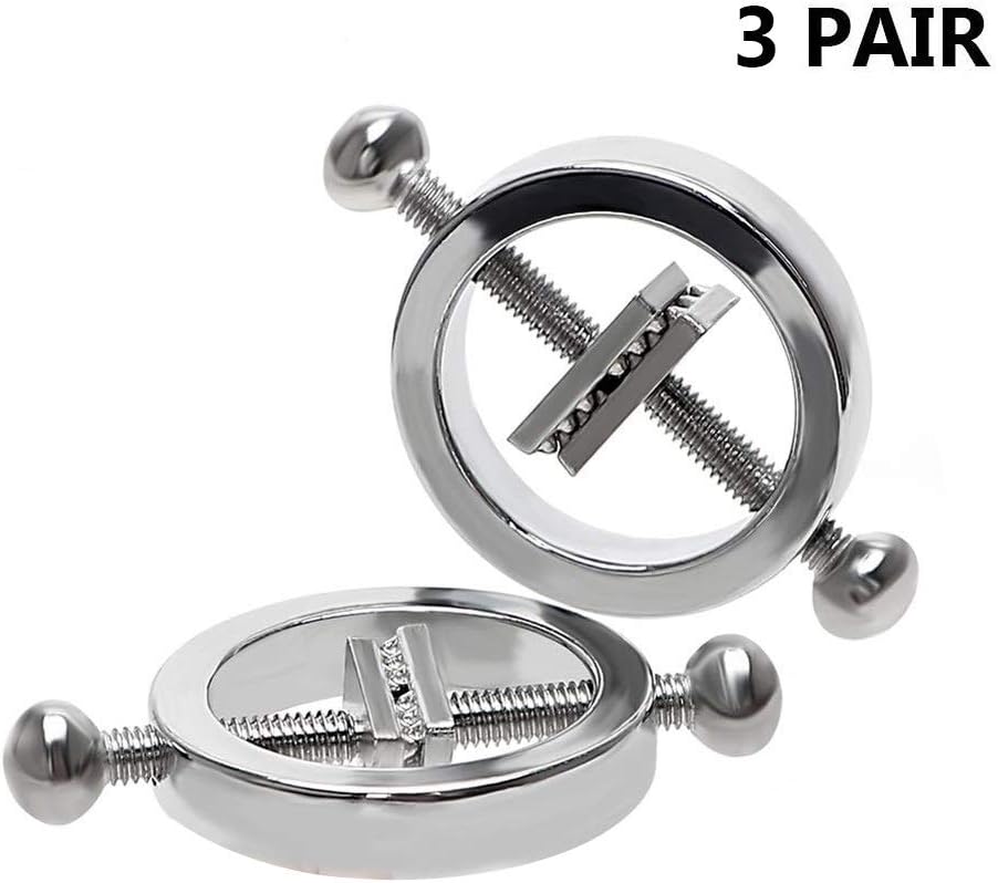 Adjustable Stainless Steel Nipple Clamps, Women Non-Pierced Nipple Rings Body Piercing Rings Nipplering Shield Rings Circle Clamp for Women Shield Rings Circle 3 Pair
