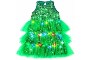 GRAEEN Girls Christmas Light Up Tutu Dress Green Led Sequin Tutus Birthday Party Princess Tutu Dresses for Kids