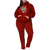 Glitrandi Womens 2 Piece Outfits Sweatsuit Sets Fashion Print Hoodies With Sweatpants Oversized Tracksuit For Women